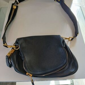 Tom Ford Black Leather Crossbody Bag with Gold Accents